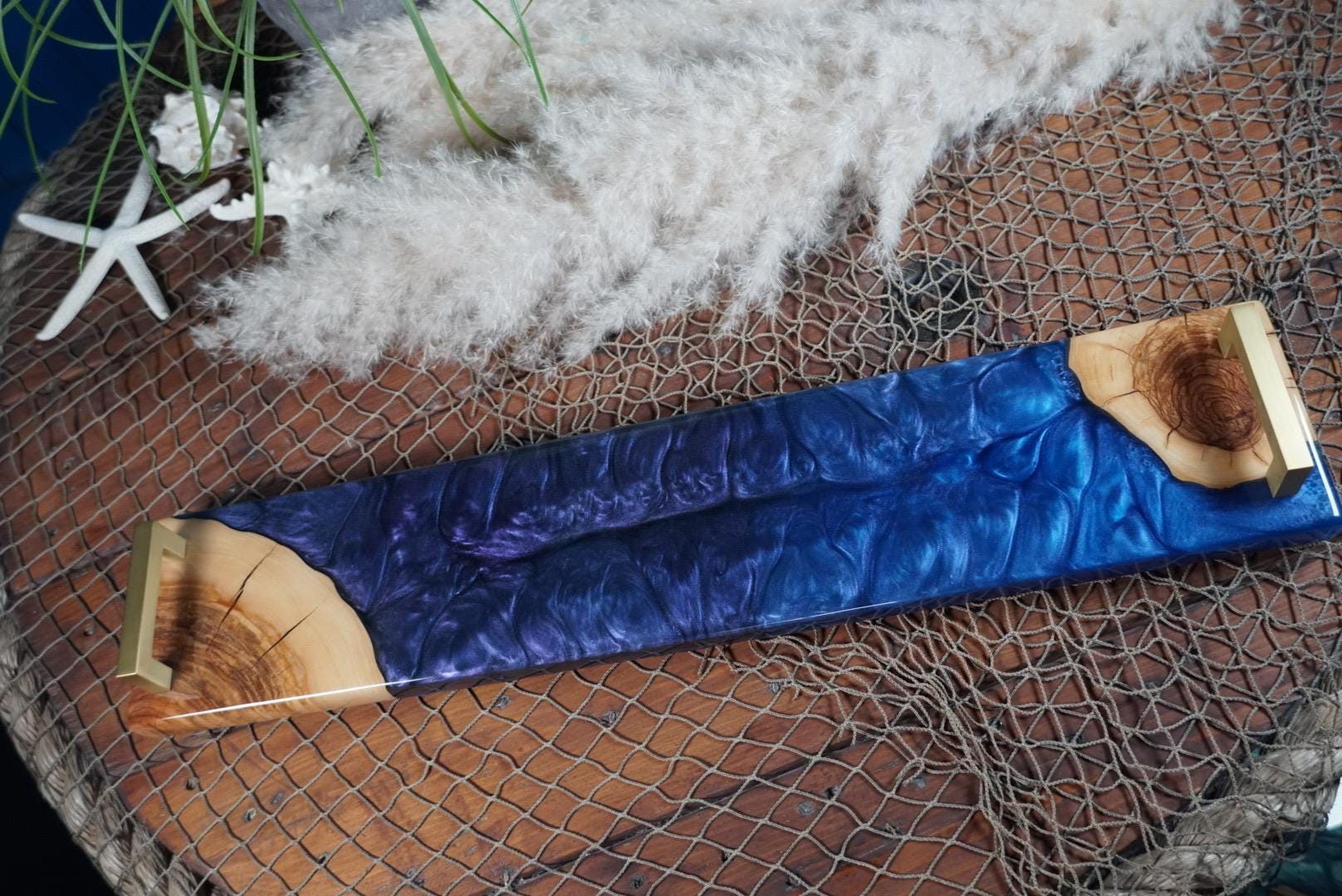 Olive Wood with Blue and Purple Epoxy Resin Charcuterie Board, serving board