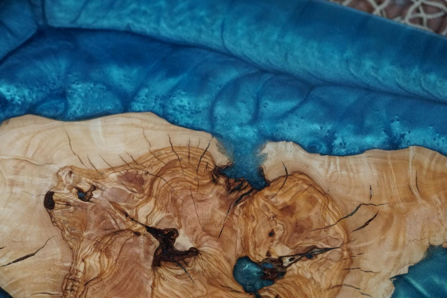 Olive Wood with Turqoise and Blue Epoxy Resin Charcuterie Board, serving board