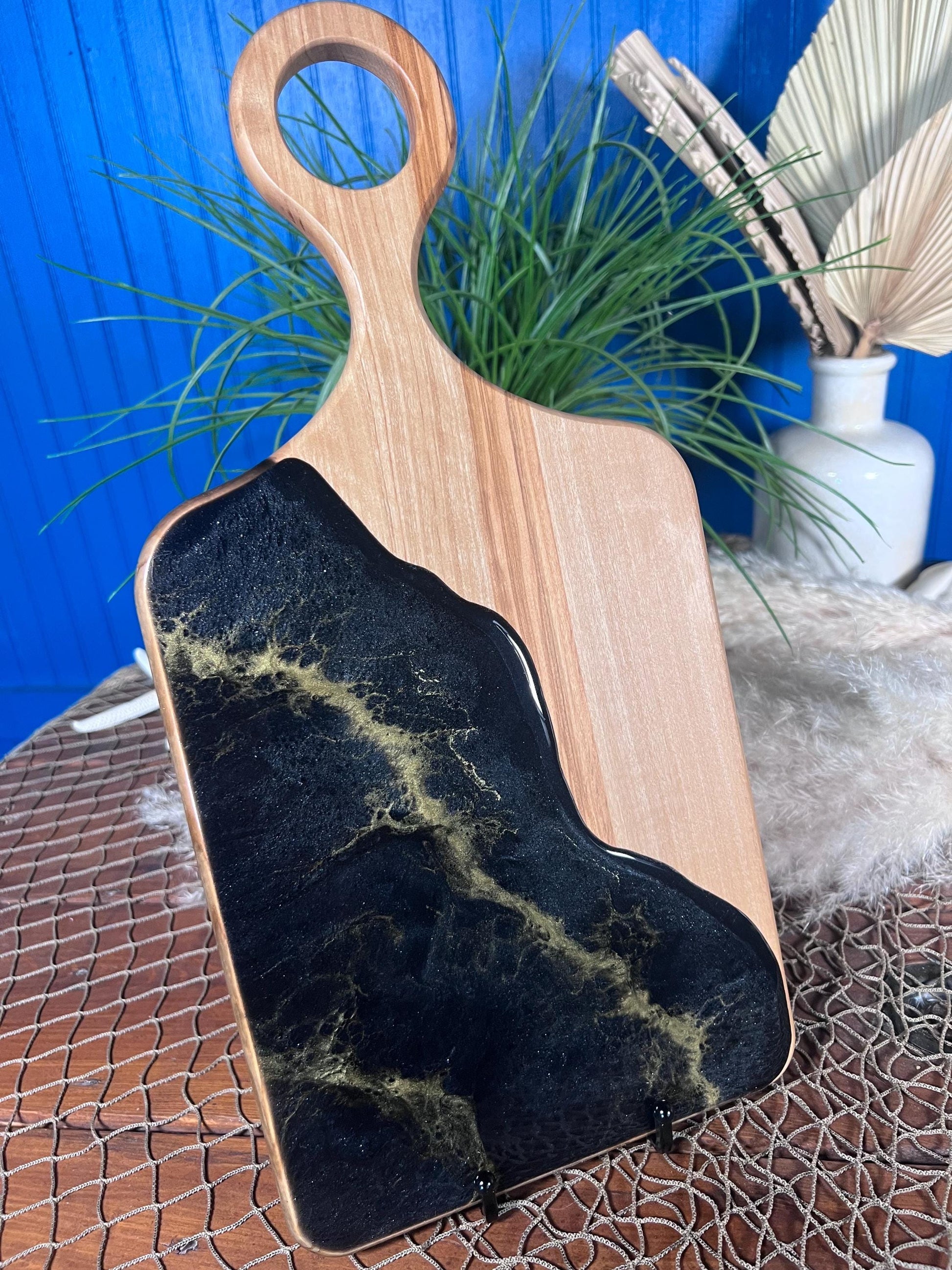 Black with Gold waves Olive wood Charcuterie Board | Cheese Board | Serving Board