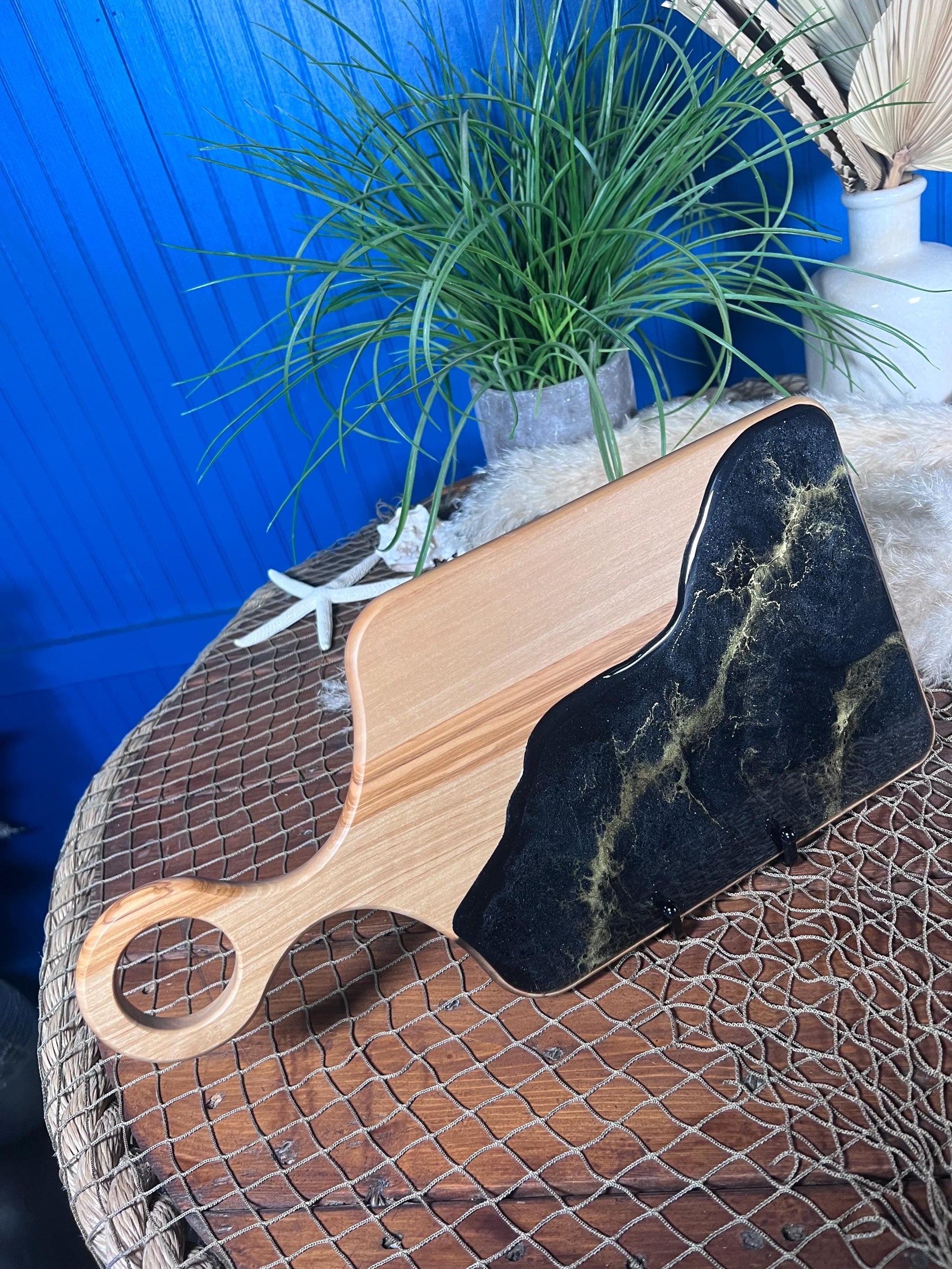 Black with Gold waves Olive wood Charcuterie Board | Cheese Board | Serving Board