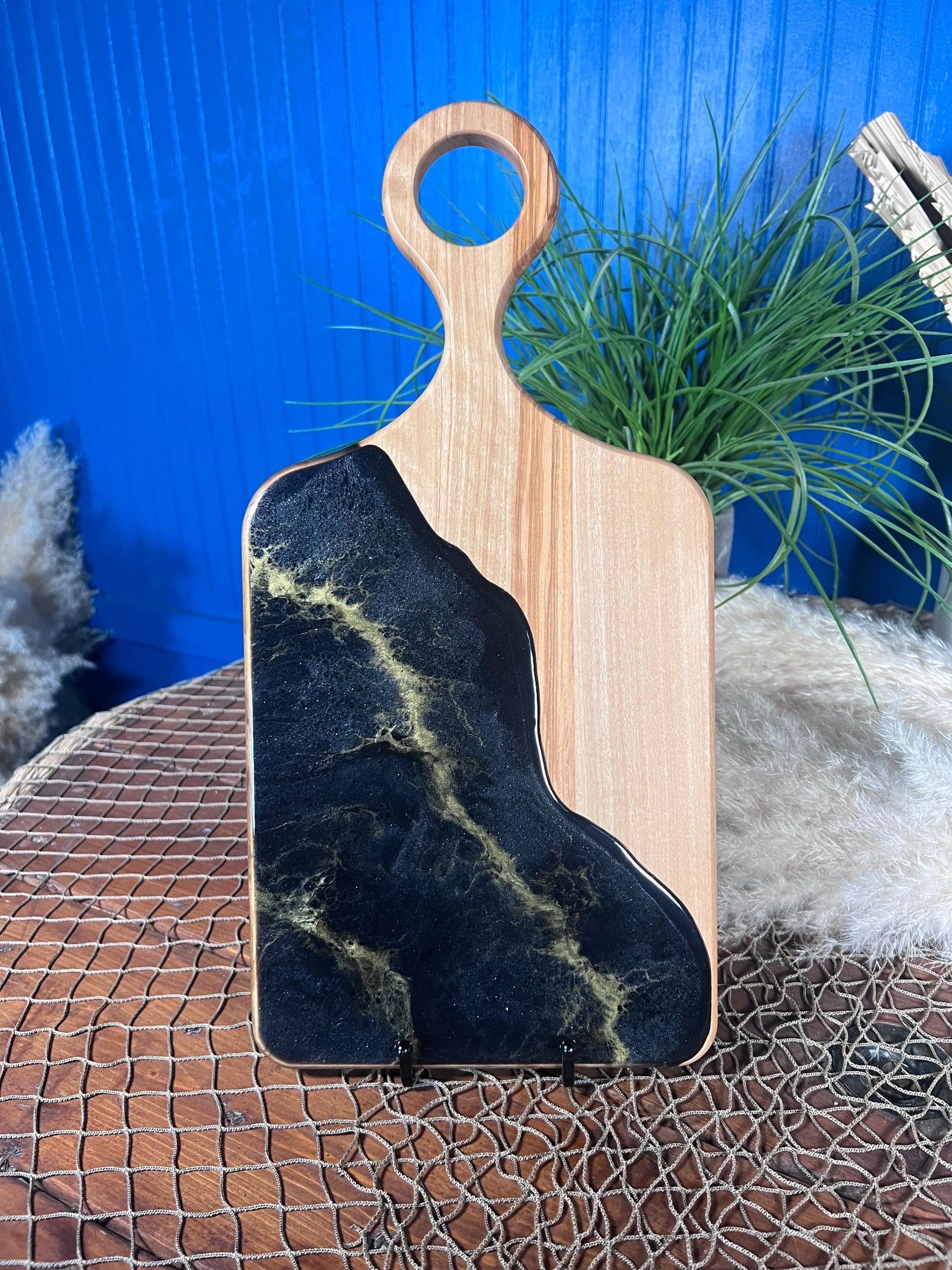 Black with Gold waves Olive wood Charcuterie Board | Cheese Board | Serving Board