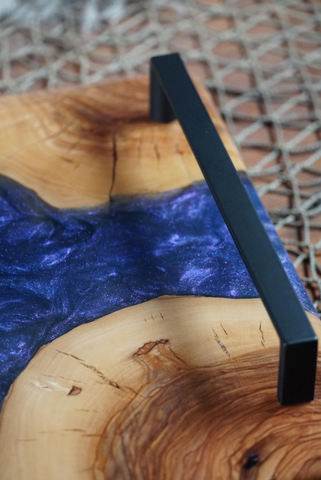 Olive Wood with Blue and Purple Epoxy Resin Charcuterie Board, serving board