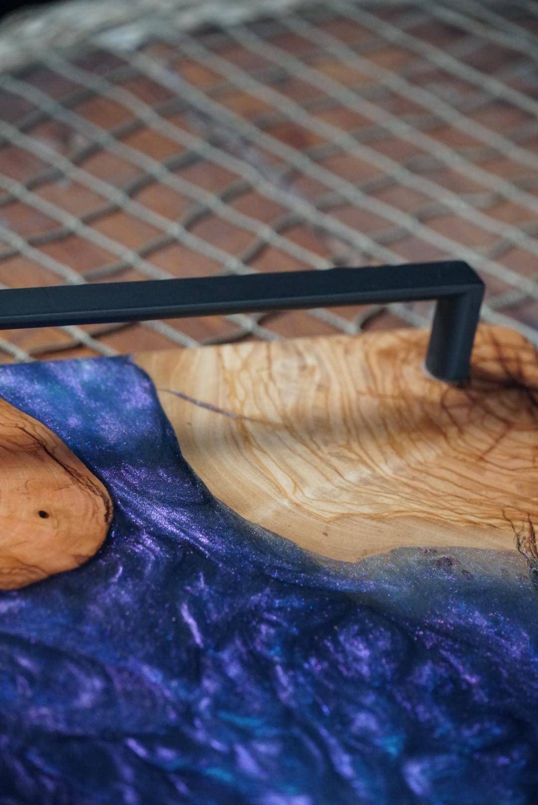 Olive Wood with Blue and Purple Epoxy Resin Charcuterie Board, serving board