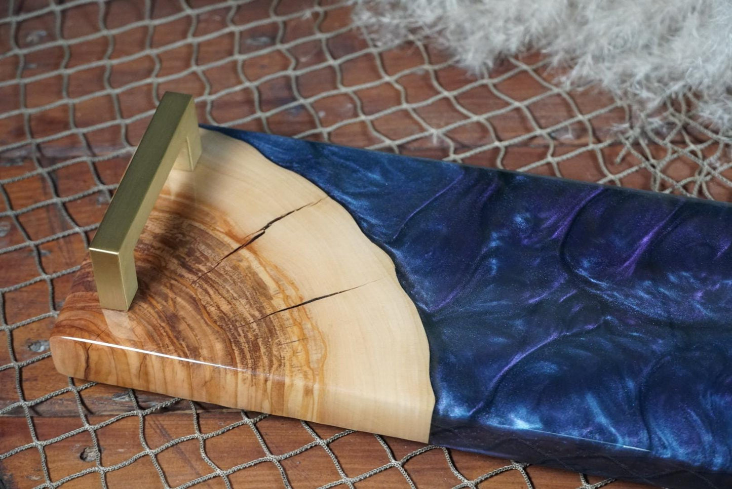 Olive Wood with Blue and Purple Epoxy Resin Charcuterie Board, serving board