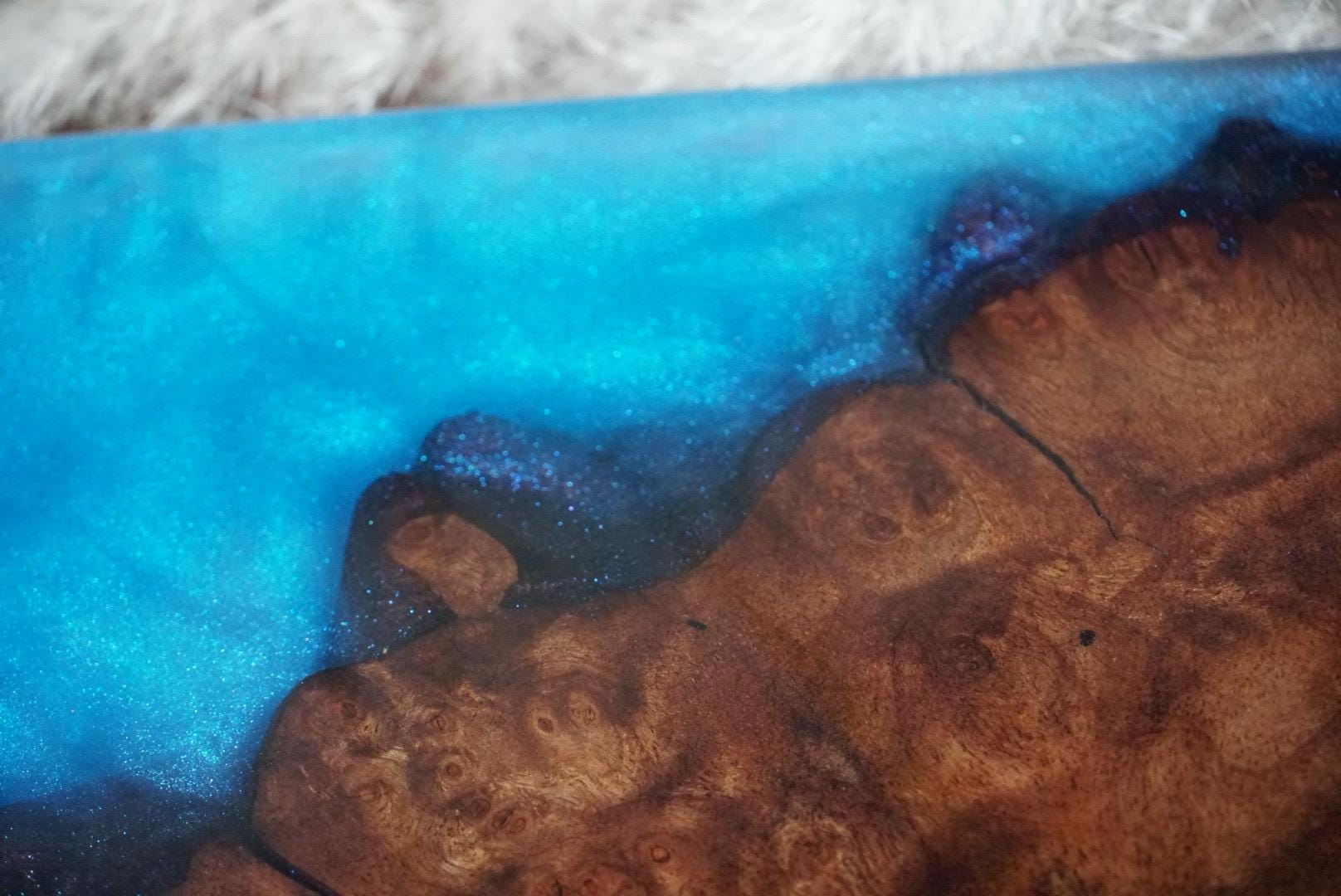 Walnut Burl Wood with Blue Epoxy Resin Charcuterie Board, serving board