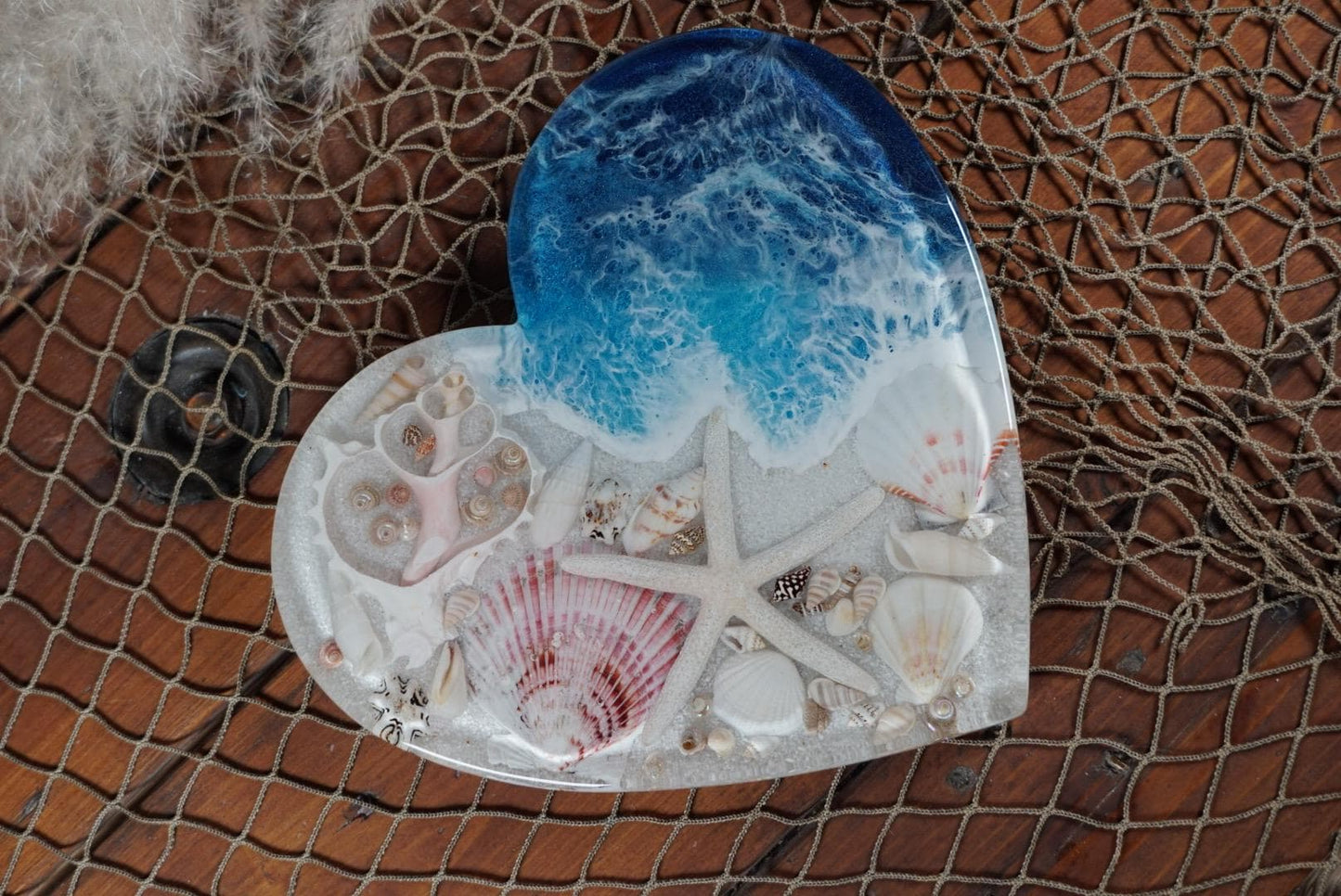 Ocean Sea Shell Heart | Ocean Decor | Epoxy Resin |Charcuterie Board | Centerpiece | Serving Board