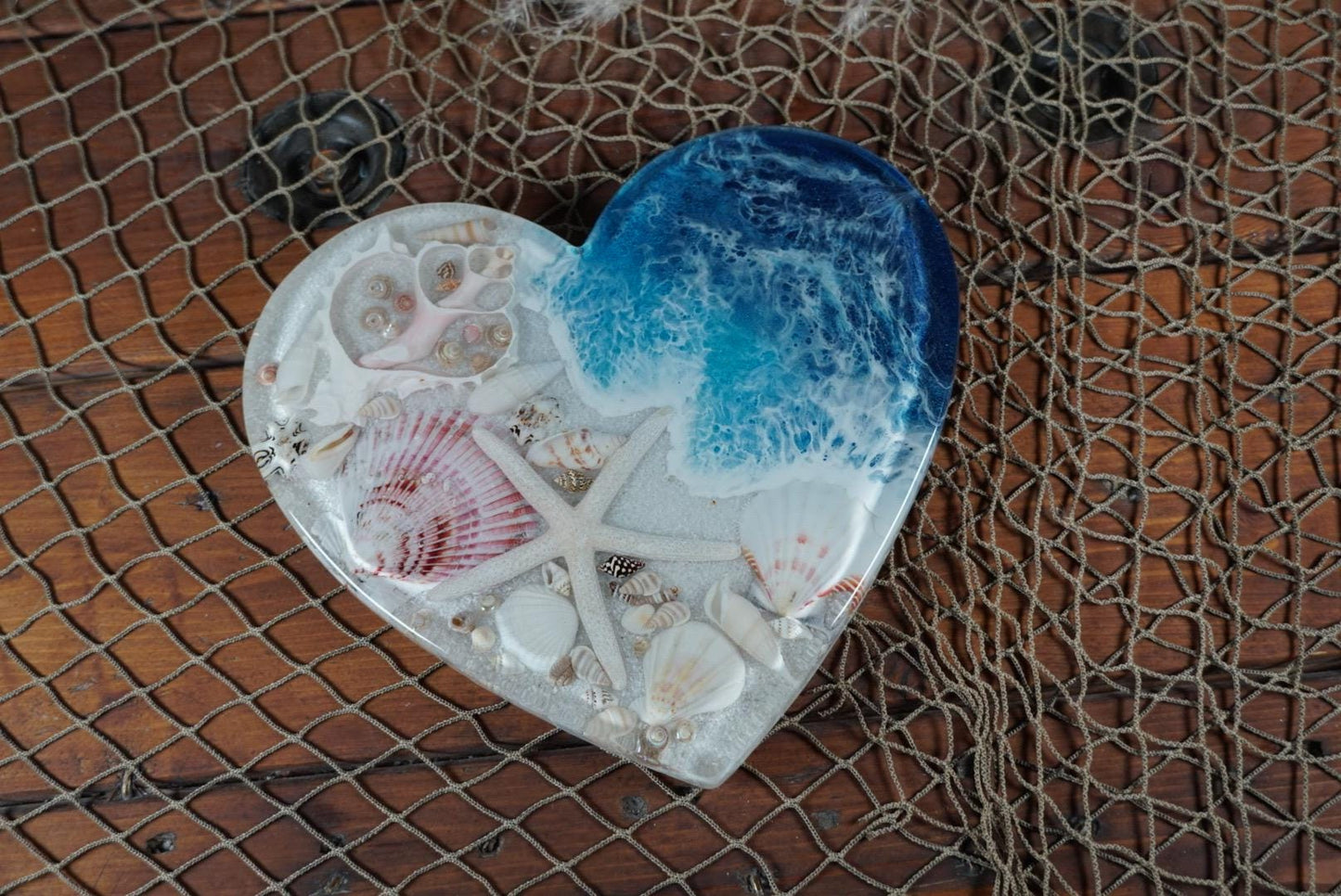 Ocean Sea Shell Heart | Ocean Decor | Epoxy Resin |Charcuterie Board | Centerpiece | Serving Board