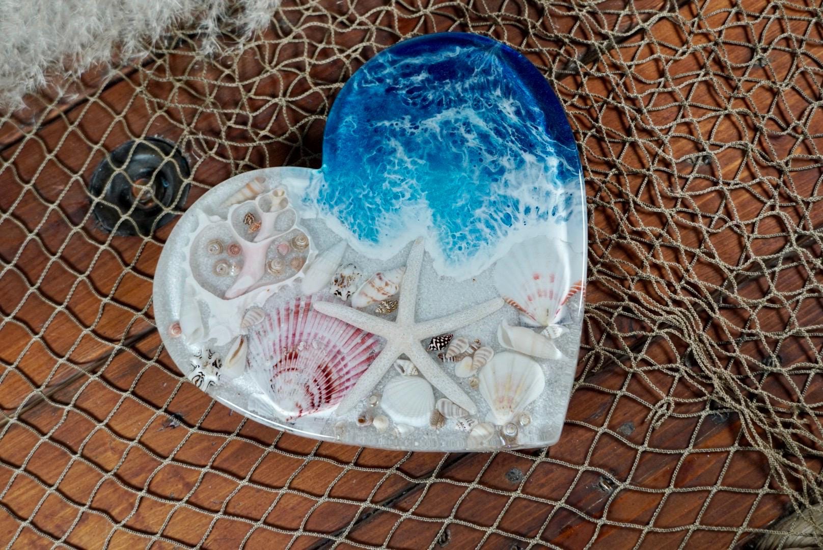 Ocean Sea Shell Heart | Ocean Decor | Epoxy Resin |Charcuterie Board | Centerpiece | Serving Board