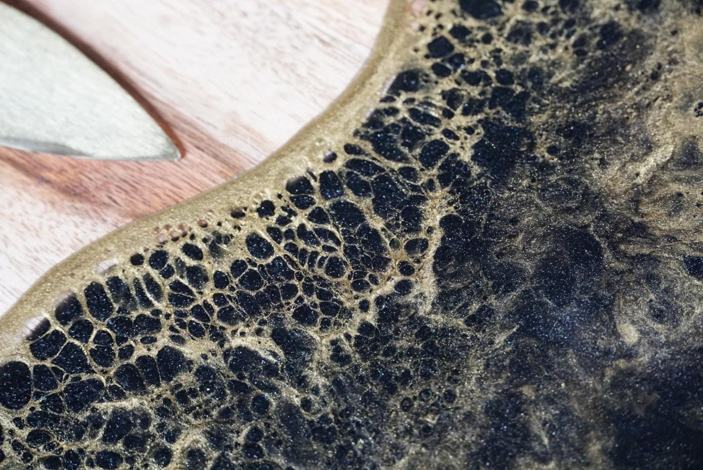 Round wooden Black with Golden Waves Charcuterie boards | Serving Trays