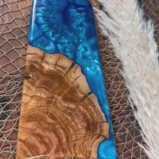 Blue Color shifting Olive wood Charcuterie Board, Serving Board
