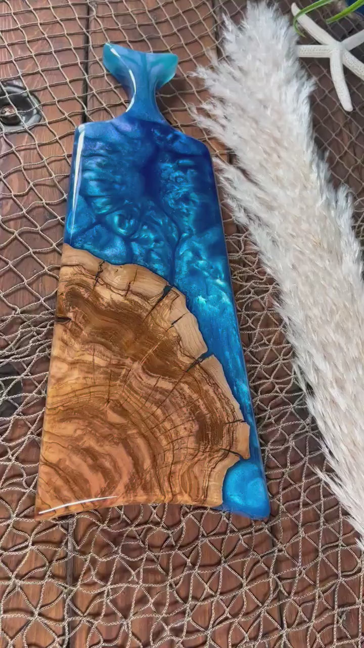 Blue Color shifting Olive wood Charcuterie Board, Serving Board