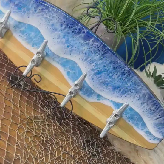 Ocean Waves Resin Surfboard coat or towel hanger