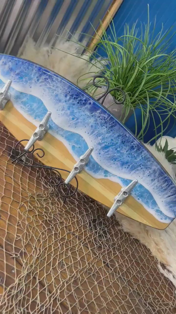 Ocean Waves Resin Surfboard coat or towel hanger