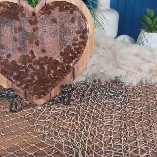 Coffee Bean Heart on Stained Wood | Coffee Decor | Epoxy Resin