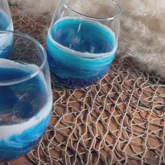 Ocean Waves Wine Glasses | Coastal Decor