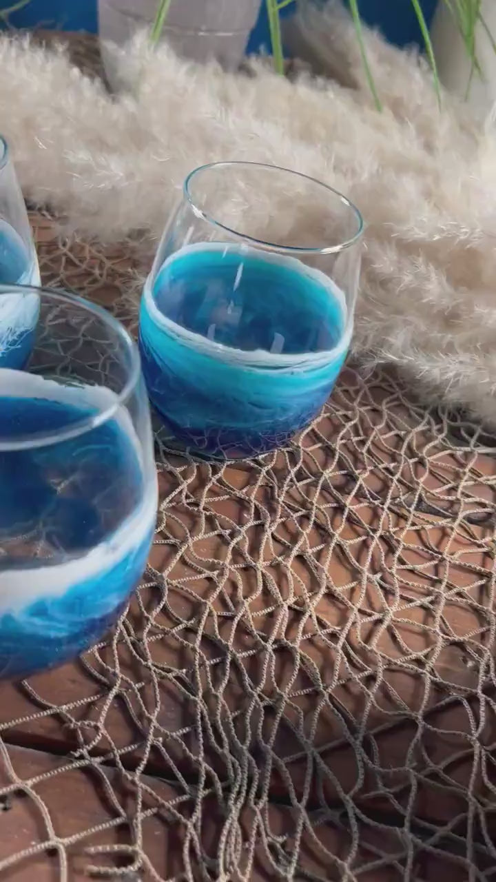 Ocean Waves Wine Glasses | Coastal Decor