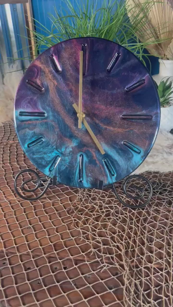 Blue and purple marble 12” Clock