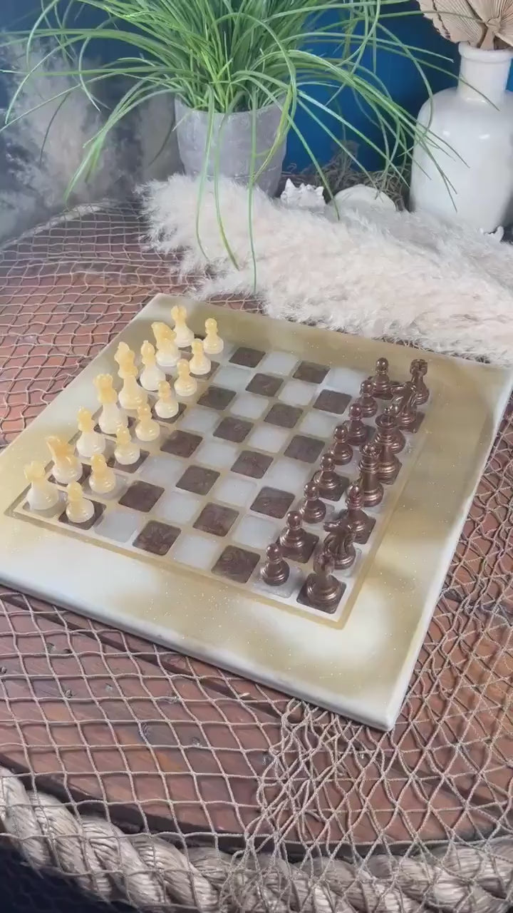 Gold and White Coffee Chess Board Set