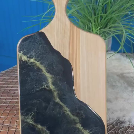 Black with Gold waves Olive wood Charcuterie Board | Cheese Board | Serving Board