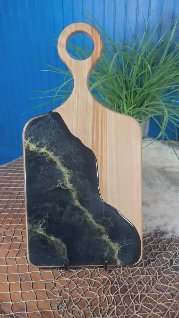 Black with Gold waves Olive wood Charcuterie Board | Cheese Board | Serving Board