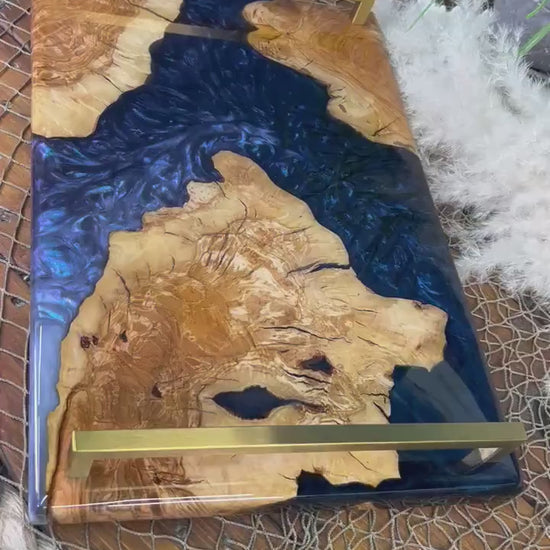 Olive Wood with Blue and Purple Epoxy  Resin Charcuterie Board, serving board