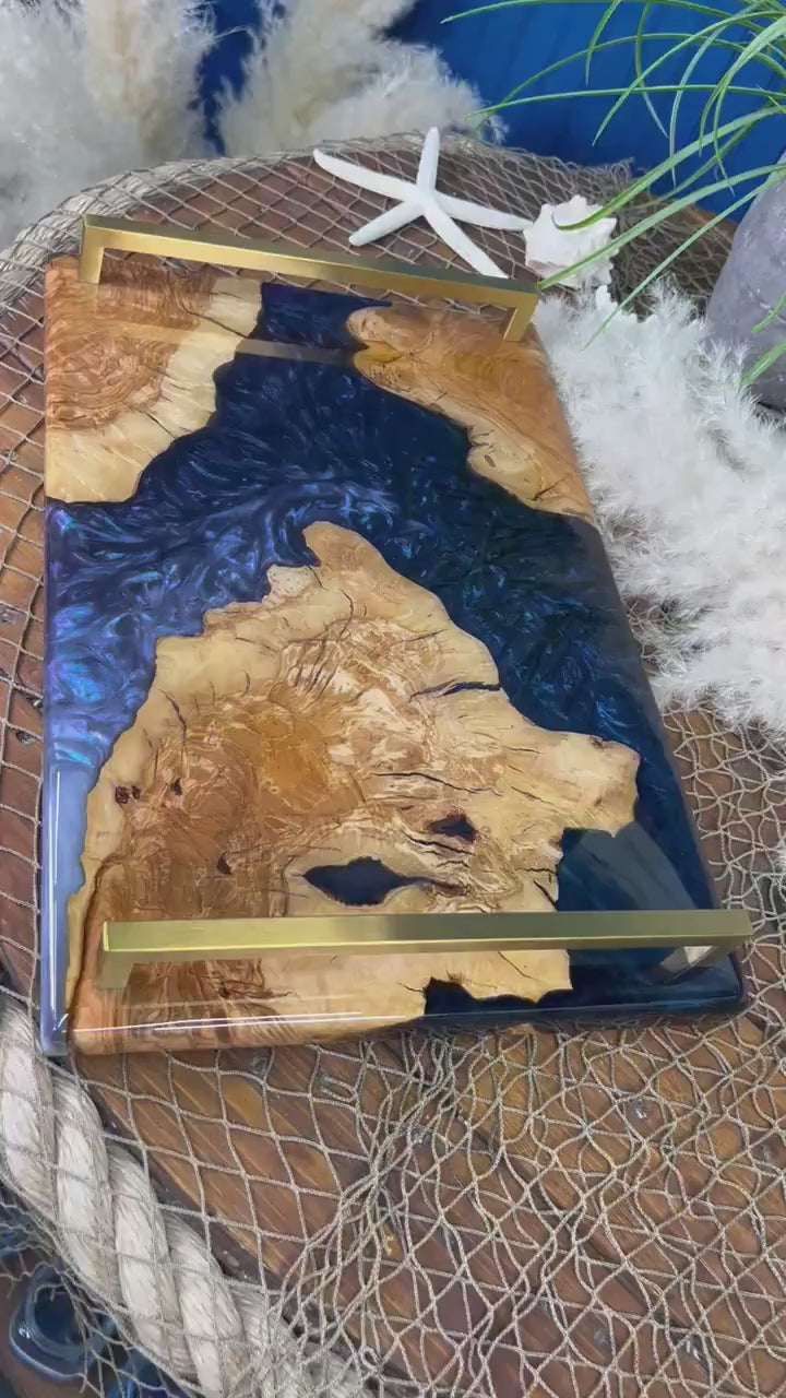 Olive Wood with Blue and Purple Epoxy  Resin Charcuterie Board, serving board