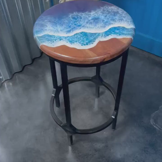 Ocean Waves Wooden Side Table