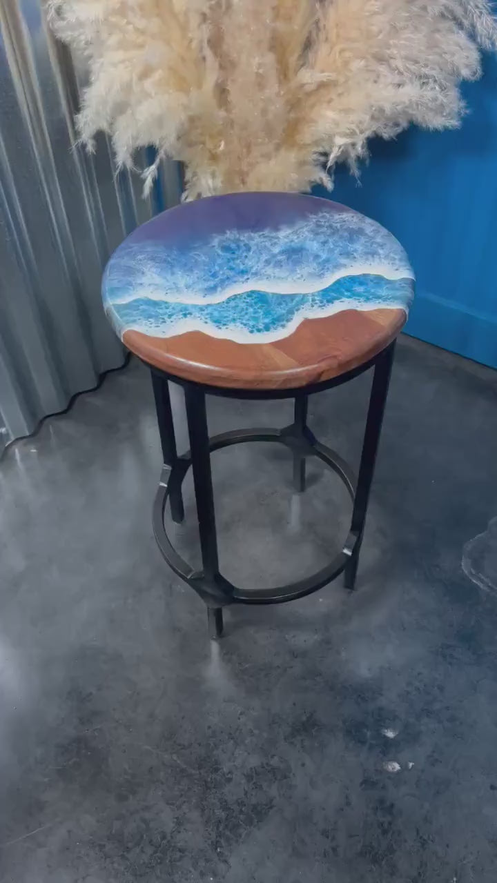 Ocean Waves Wooden Side Table